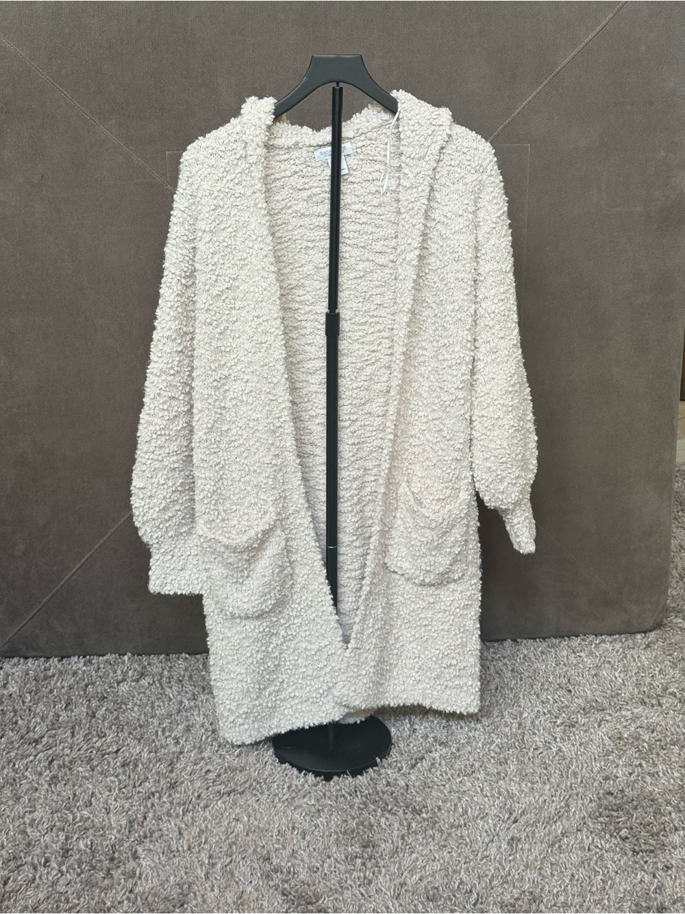 Rachel Zoe Cream Bouclé Hooded Long Cardigan Sweater M